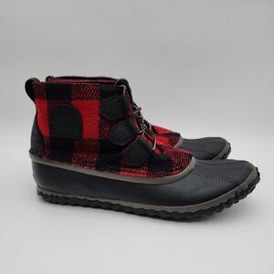 Sorel Womens Black‎ and Red Out and About Waterproof Buffalo Plaid Boots Size 8